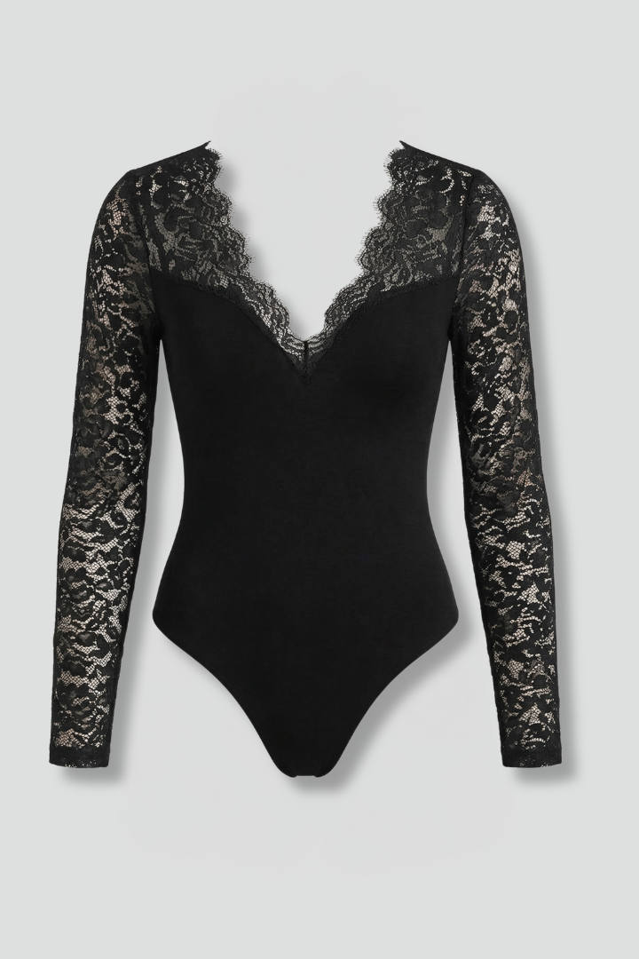 Kaylee Blouse with V Neck and Lace Sleeves