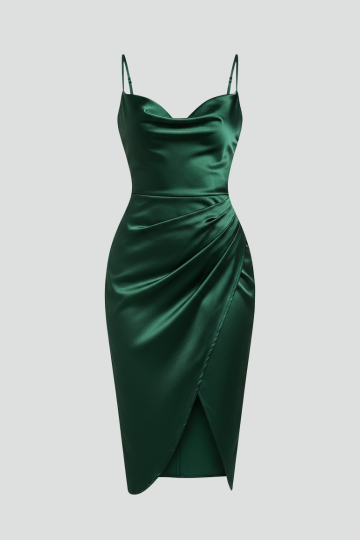 Hailey Dress with Slim Straps and Draped Skirt