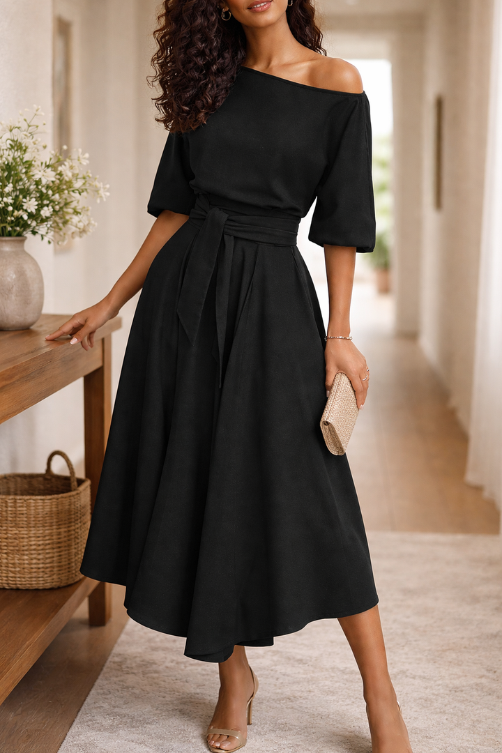 Valerina Belted Off Shoulder Midi Dress