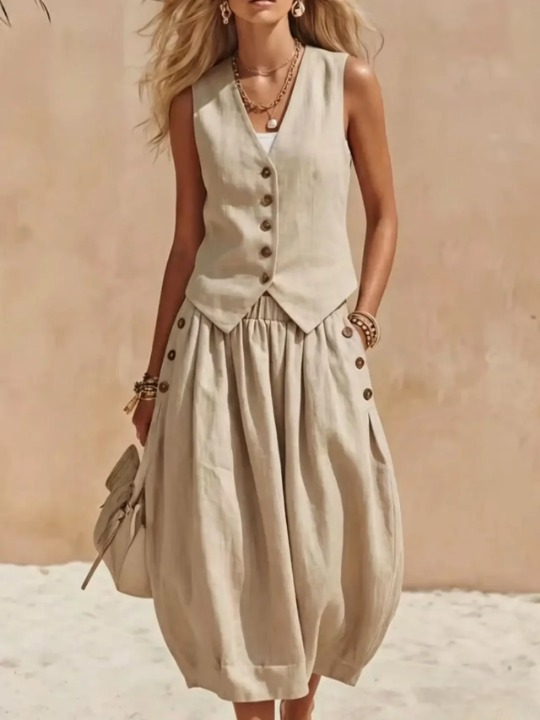 Melissa Button Vest Skirt Set