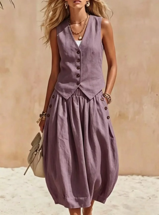 Melissa Button Vest Skirt Set