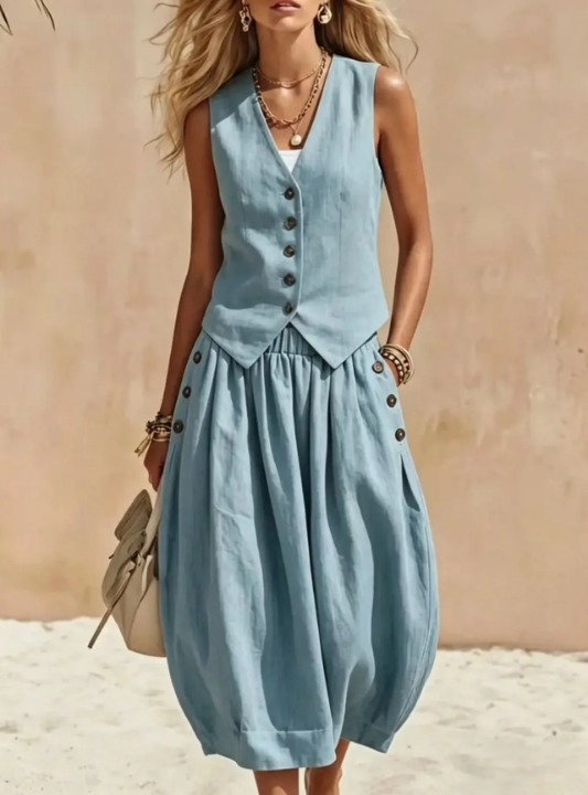 Melissa Button Vest Skirt Set