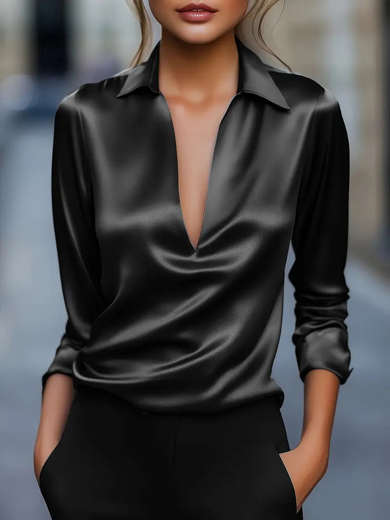 Odalie Satin Draped Collar Blouse
