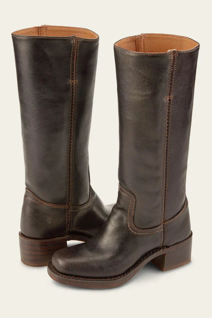 Veronique Stacked Leather Heel Boot