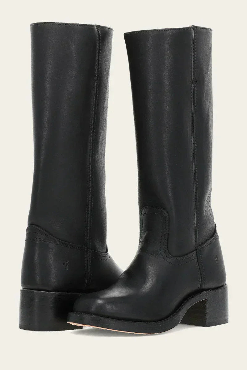 Veronique Stacked Leather Heel Boot