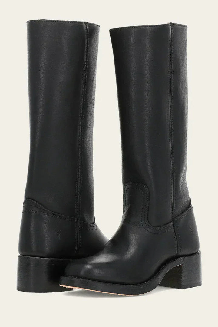 Veronique Stacked Leather Heel Boot