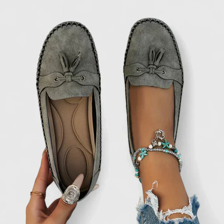 Davina Suede Bow Tassel Slip-On Loafers