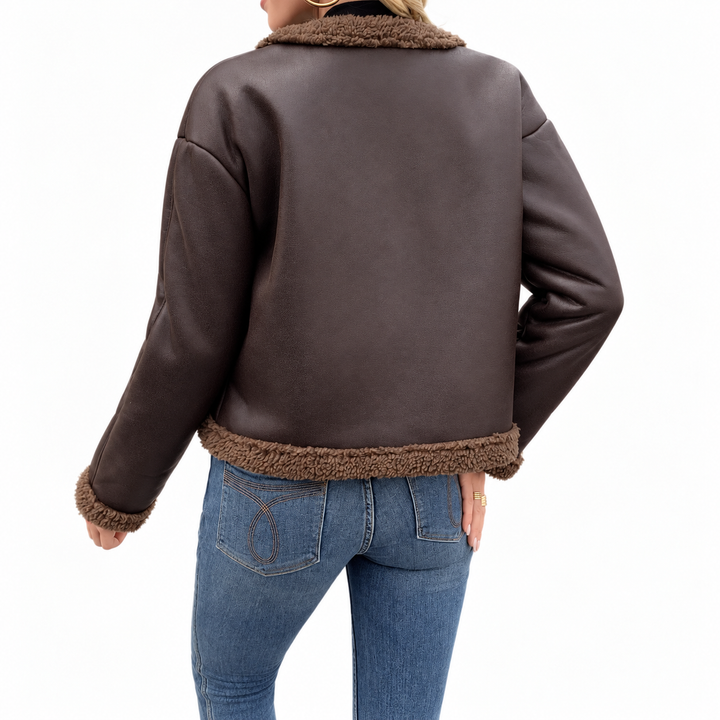 Nora Faux Leather Shearling Trim Jacket