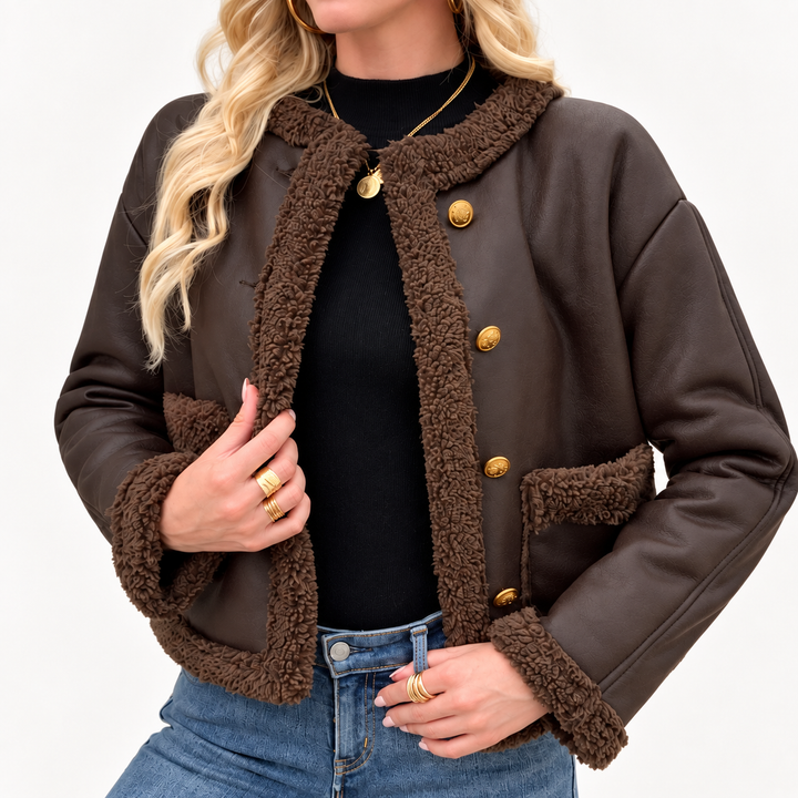 Nora Faux Leather Shearling Trim Jacket