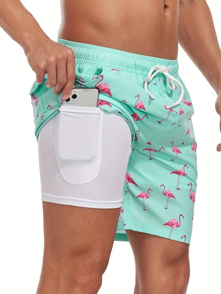 Luso Flamingo Print Swim Trunk