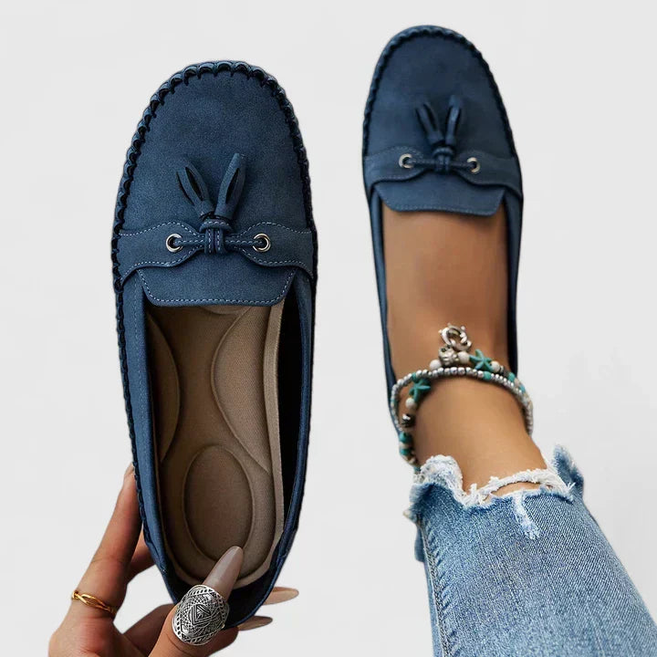 Davina Suede Bow Tassel Slip-On Loafers
