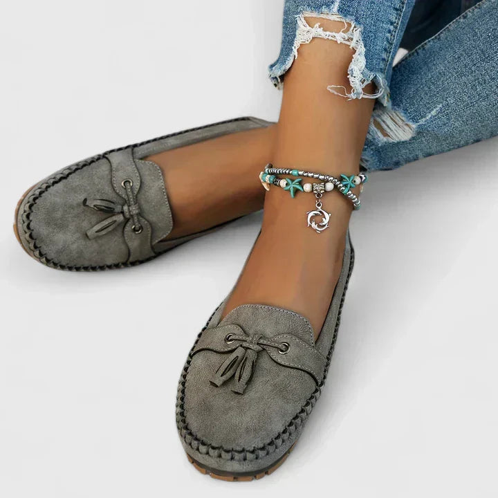 Davina Suede Bow Tassel Slip-On Loafers