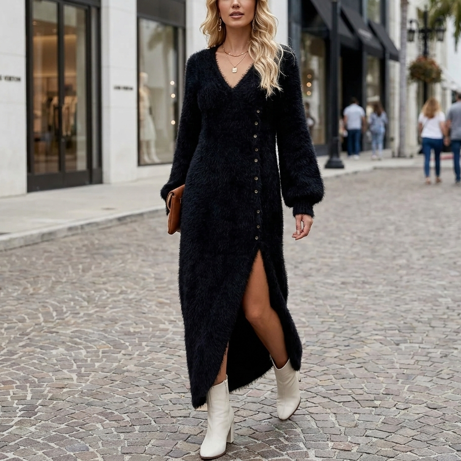 Keltie Fur Knit Sweater Dress