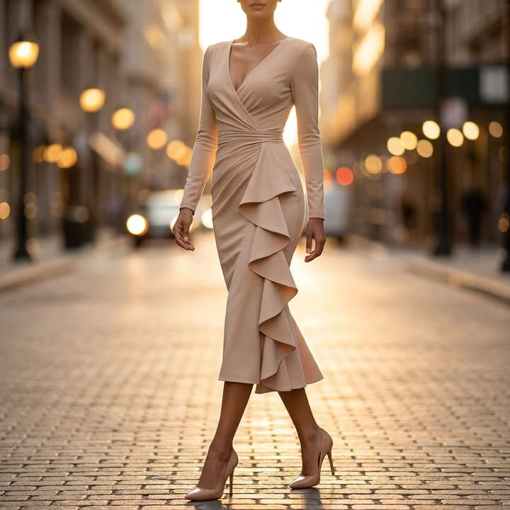 Liora Ruffle Front Midi Dress