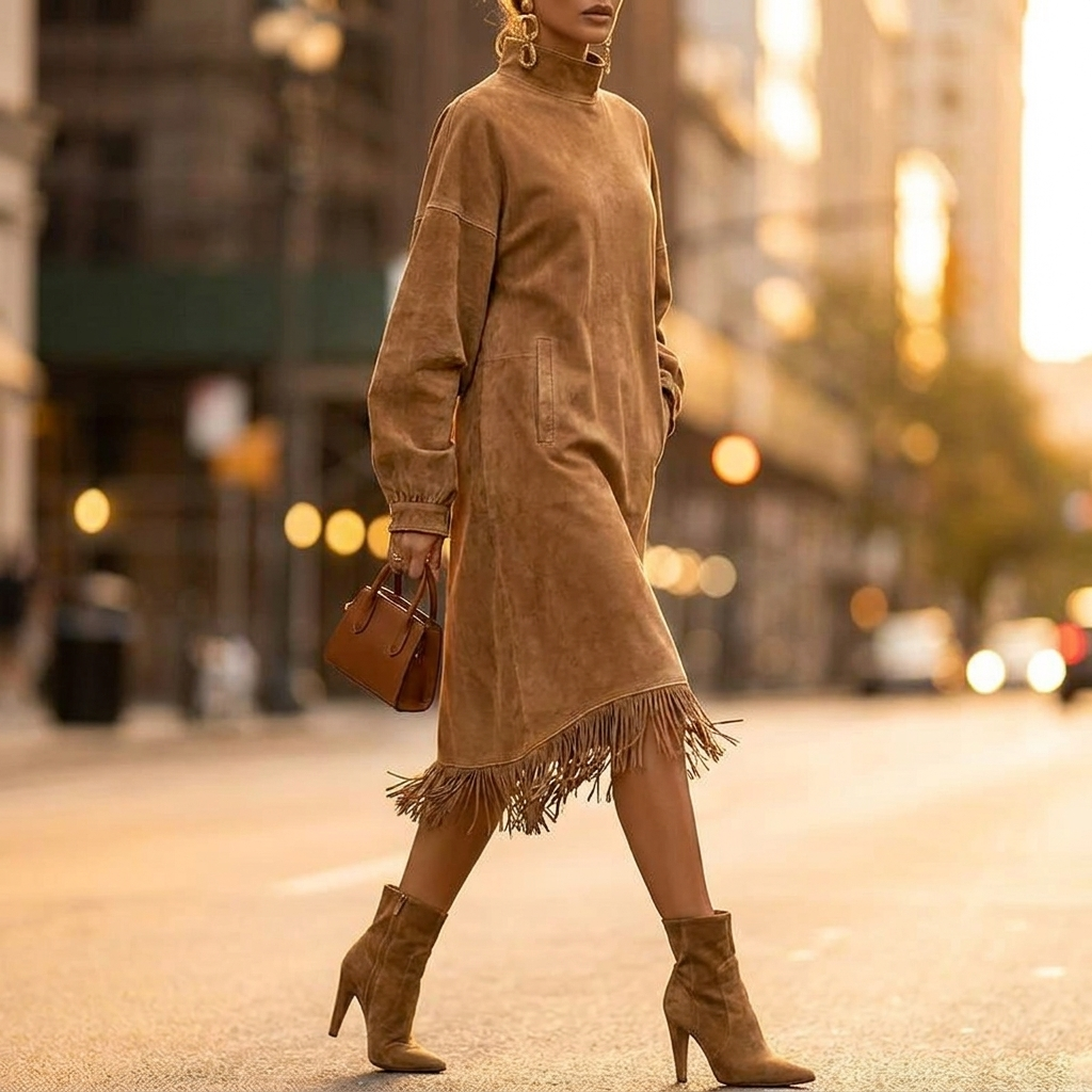 Marielle Tassel Mock Neck Dress