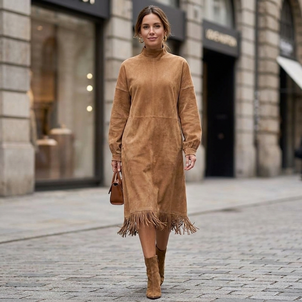 Marielle Tassel Mock Neck Dress