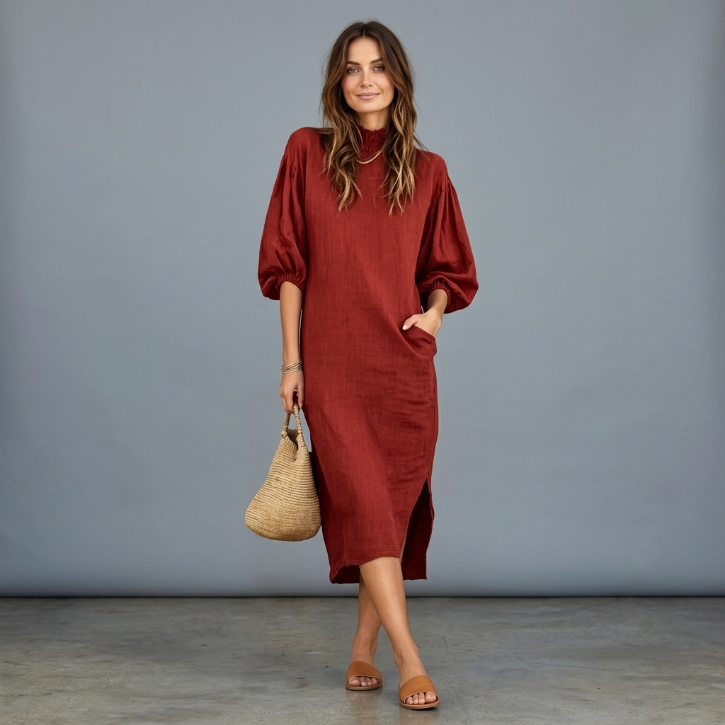 Teodora Balloon Sleeve Midi Dress