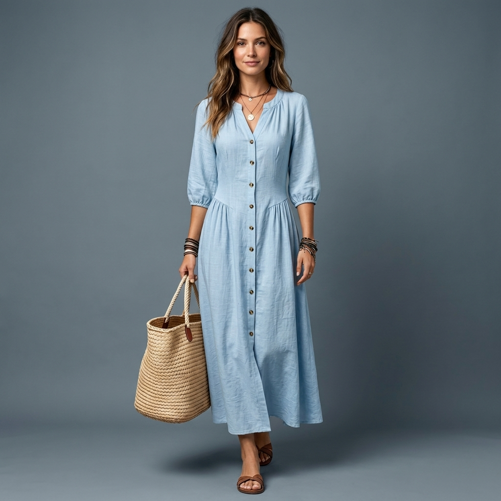 Adeline Button Front Maxi Dress