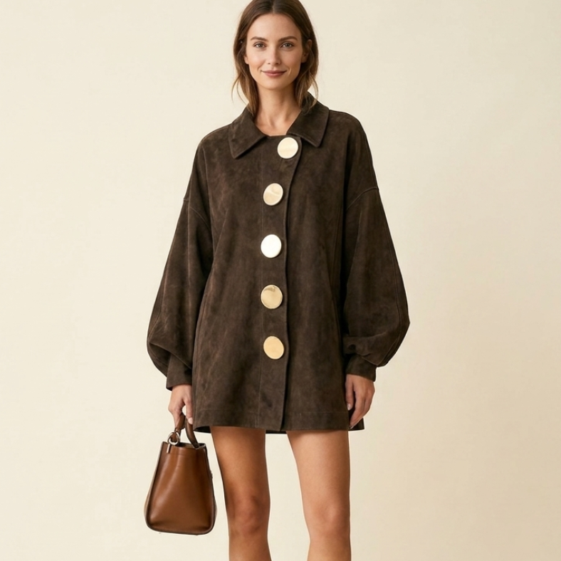 Hazel Button Front Suede Jacket