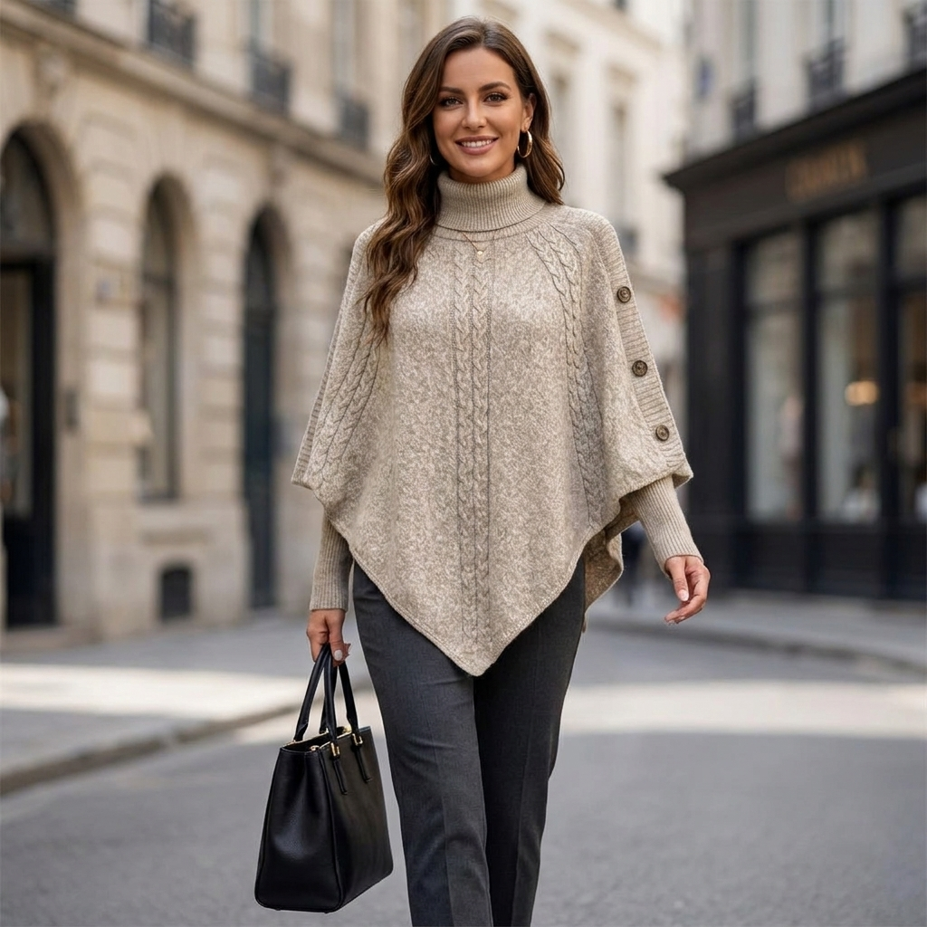 Marguerite Button Trimmed Poncho