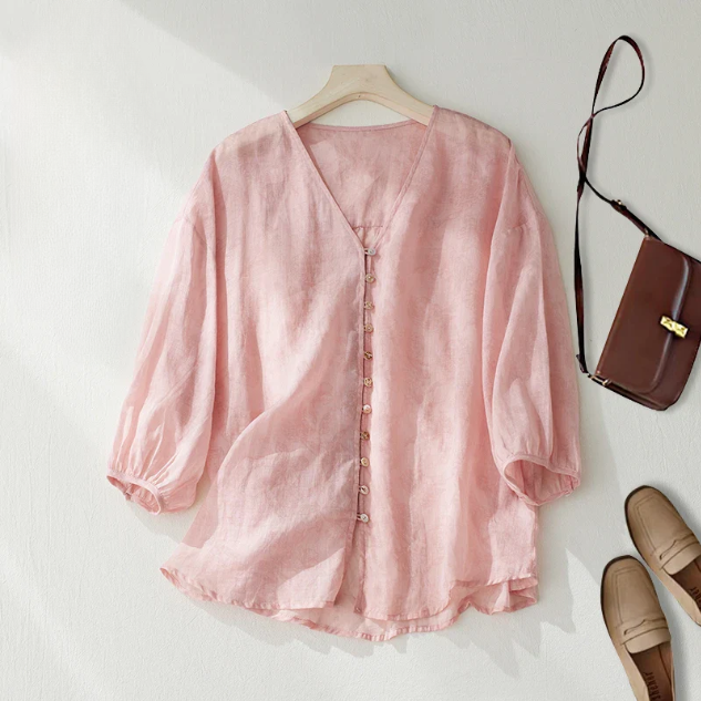 Avalom V-Neck Summer Linen Top