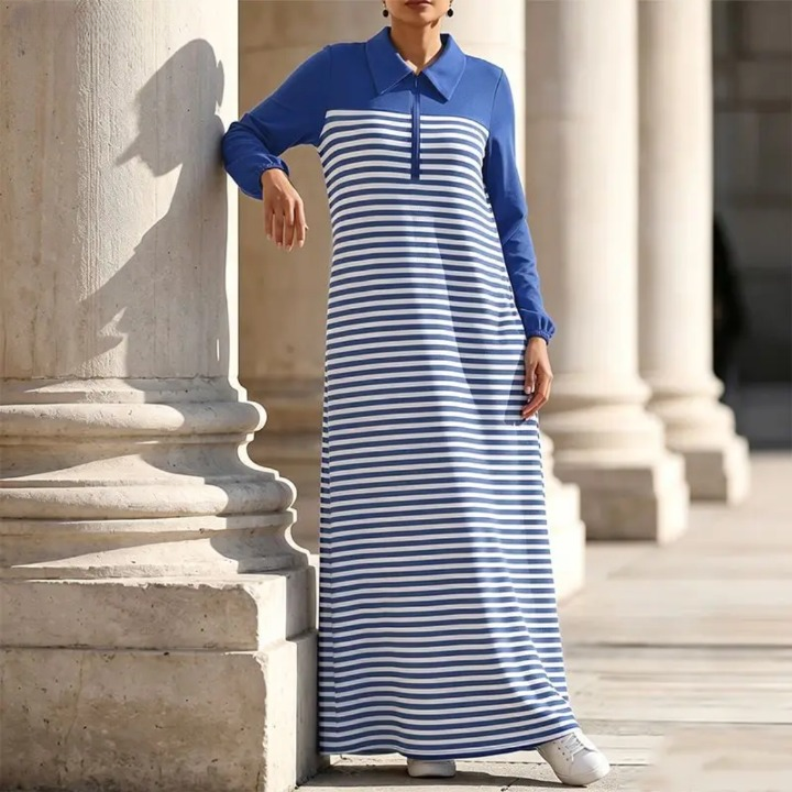 Marisol Half Zip Striped Maxi Dress