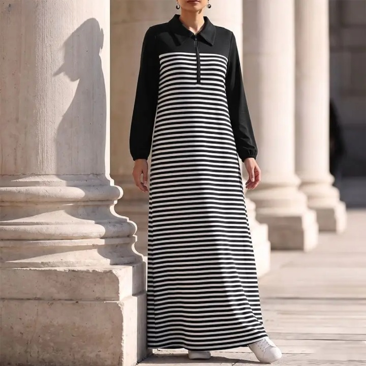 Marisol Half Zip Striped Maxi Dress