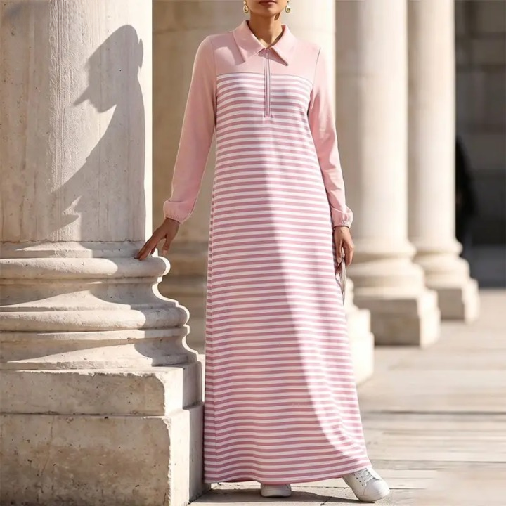 Marisol Half Zip Striped Maxi Dress