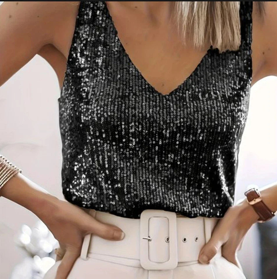 Lucia Sparkling Sequin V Neck Camisole