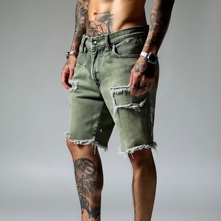 Luca Ripped Stretch Denim Shorts