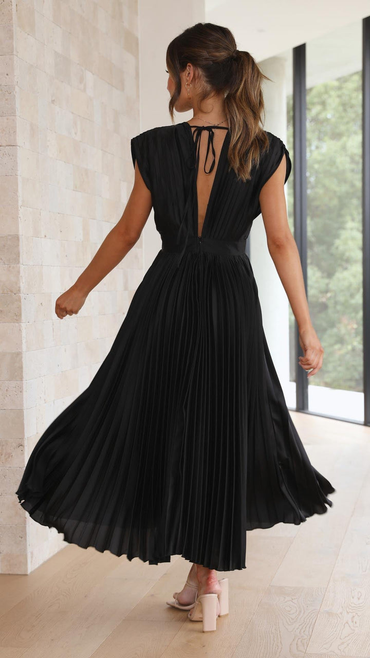 Lucinda Pleated V Neck Midi Wedding Guest Dress